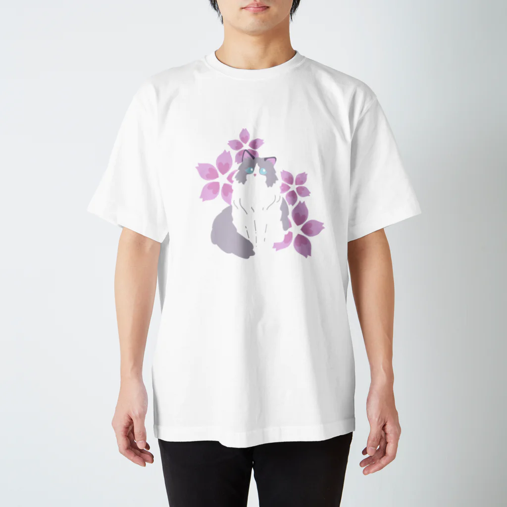 Kotetsu diary(SUZURI店)のラグドール×桜 Regular Fit T-Shirt