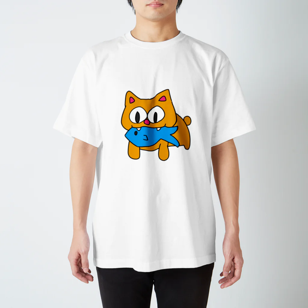 ねこまんまのさかなくわえたねこ Regular Fit T-Shirt