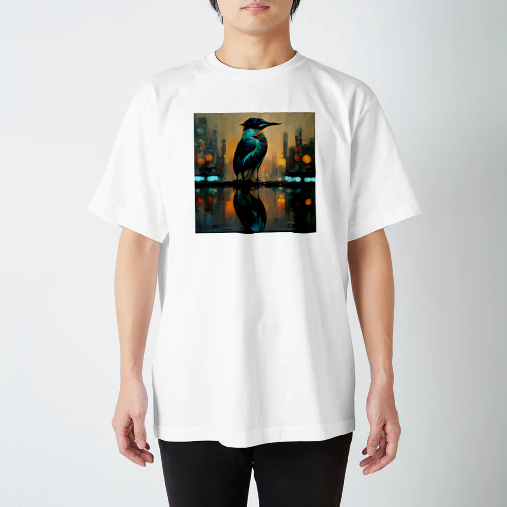 mm765【なむこ】の【Kingfisher Mirroring City】カワセミ 翡翠 kingfisher  Regular Fit T-Shirt