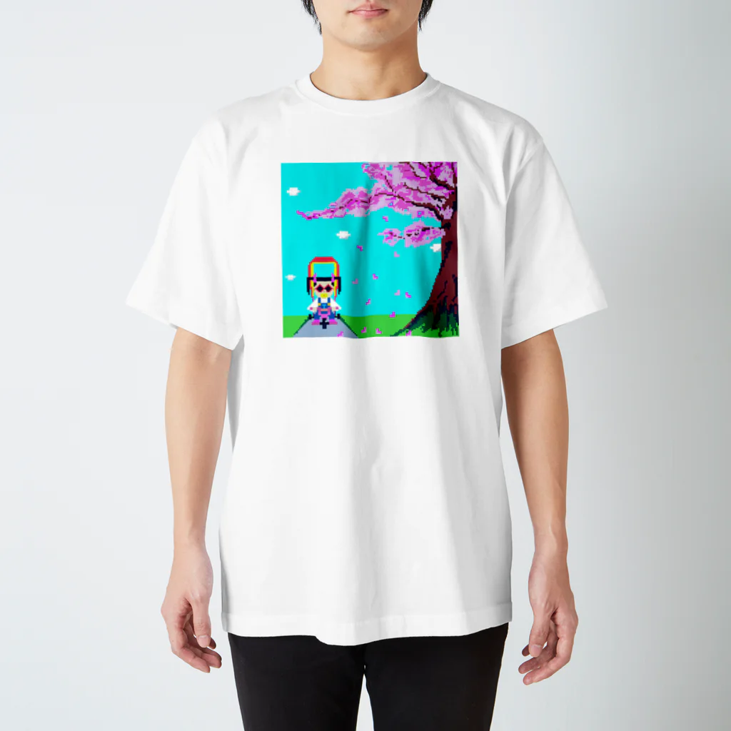 Ruru's worldの01ドット絵　ruruちゃん/三輪車でお散歩　お花見編 スタンダードTシャツ