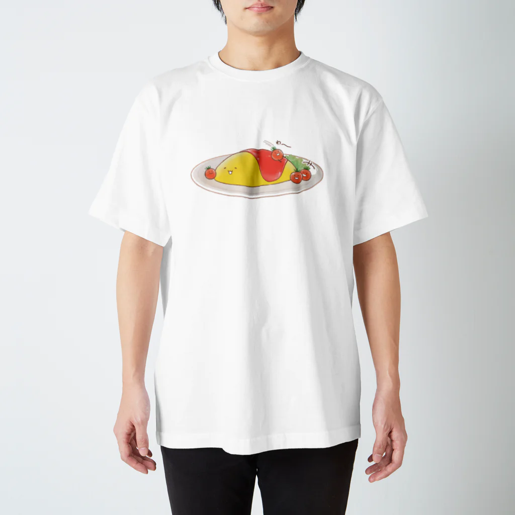 ゆるオムのミニトマトに遊ばれるオムライス スタンダードTシャツ