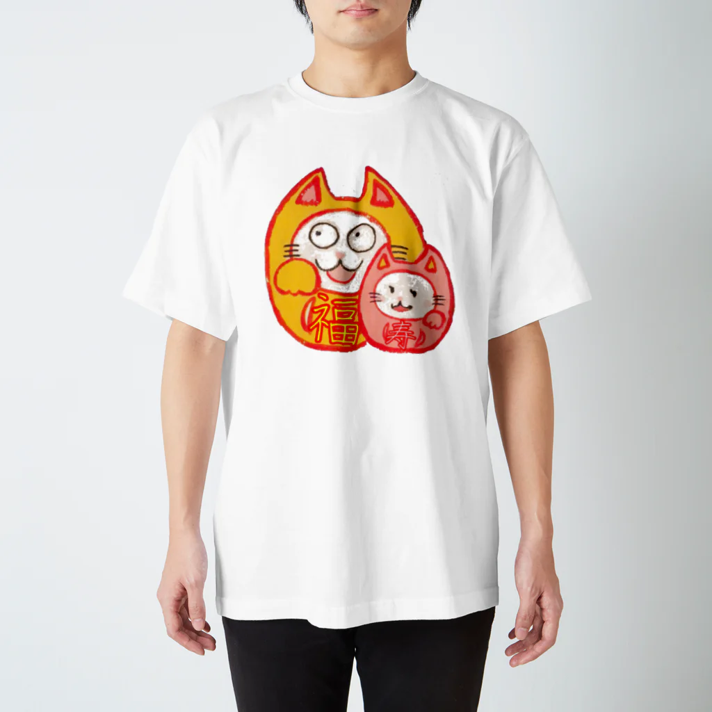 百花繚乱のまねきねこだるま福さん寿さん スタンダードTシャツ