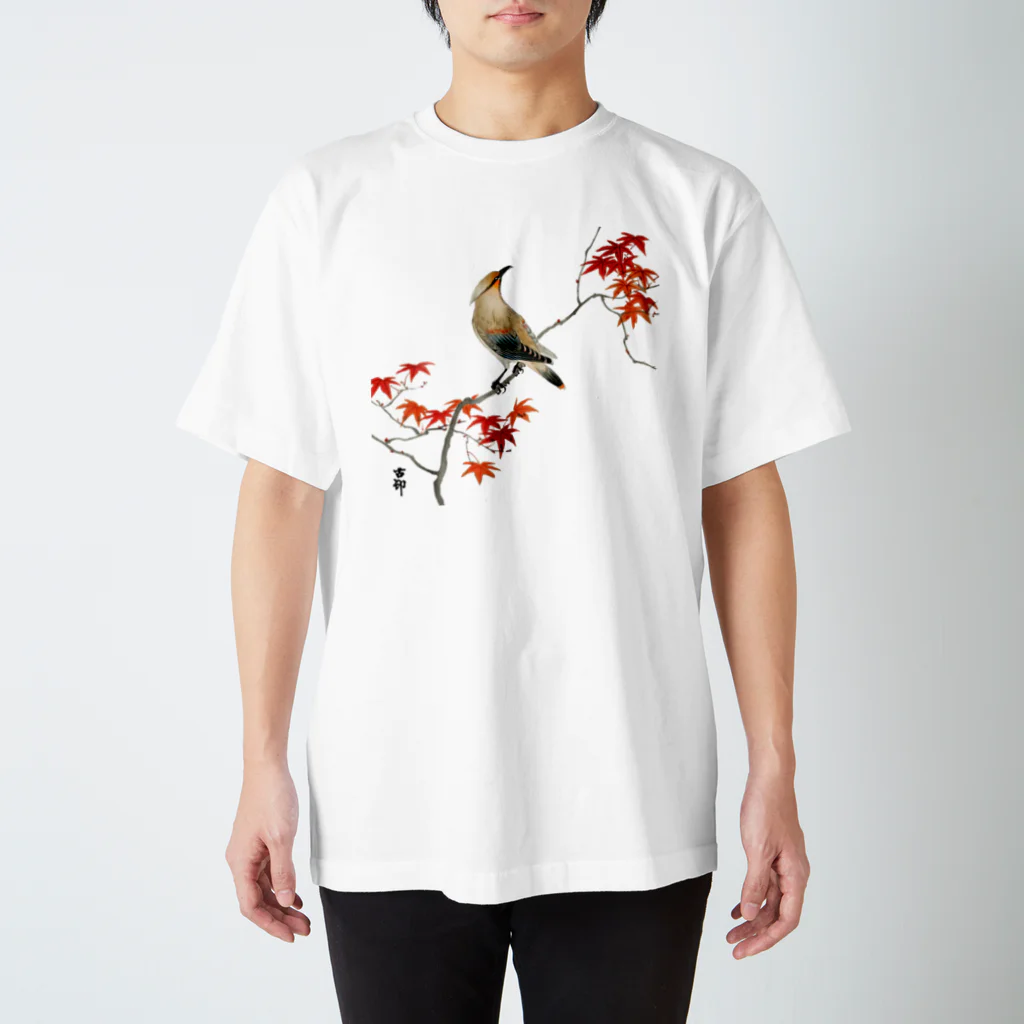 MUGEN ARTの紅葉に緋連雀　小原古邨 スタンダードTシャツ