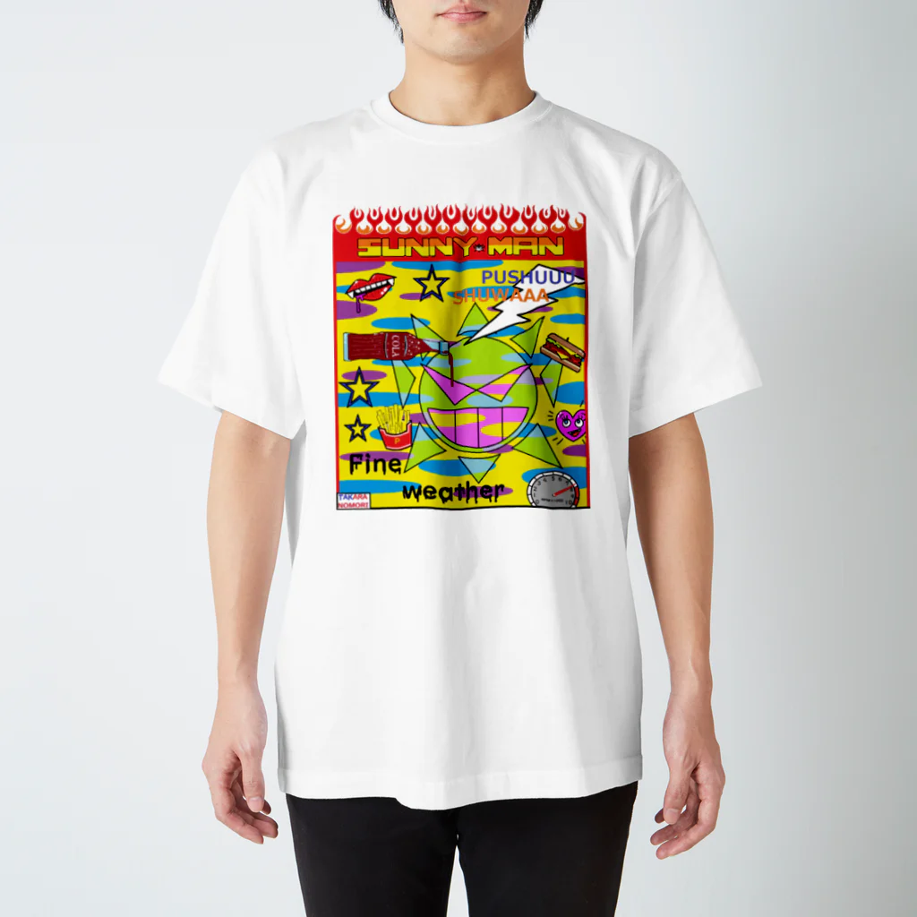 TAKARANOMORIの派手柄 SUNNY MAN イエローバック スタンダードTシャツ