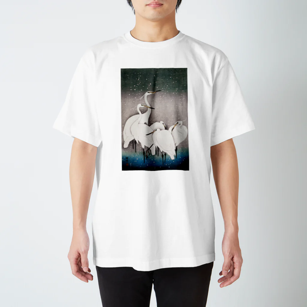 MUGEN ARTの小原古邨　雪中群鷺（白鷺の群れ）日本のアートTシャツ＆グッズ スタンダードTシャツ