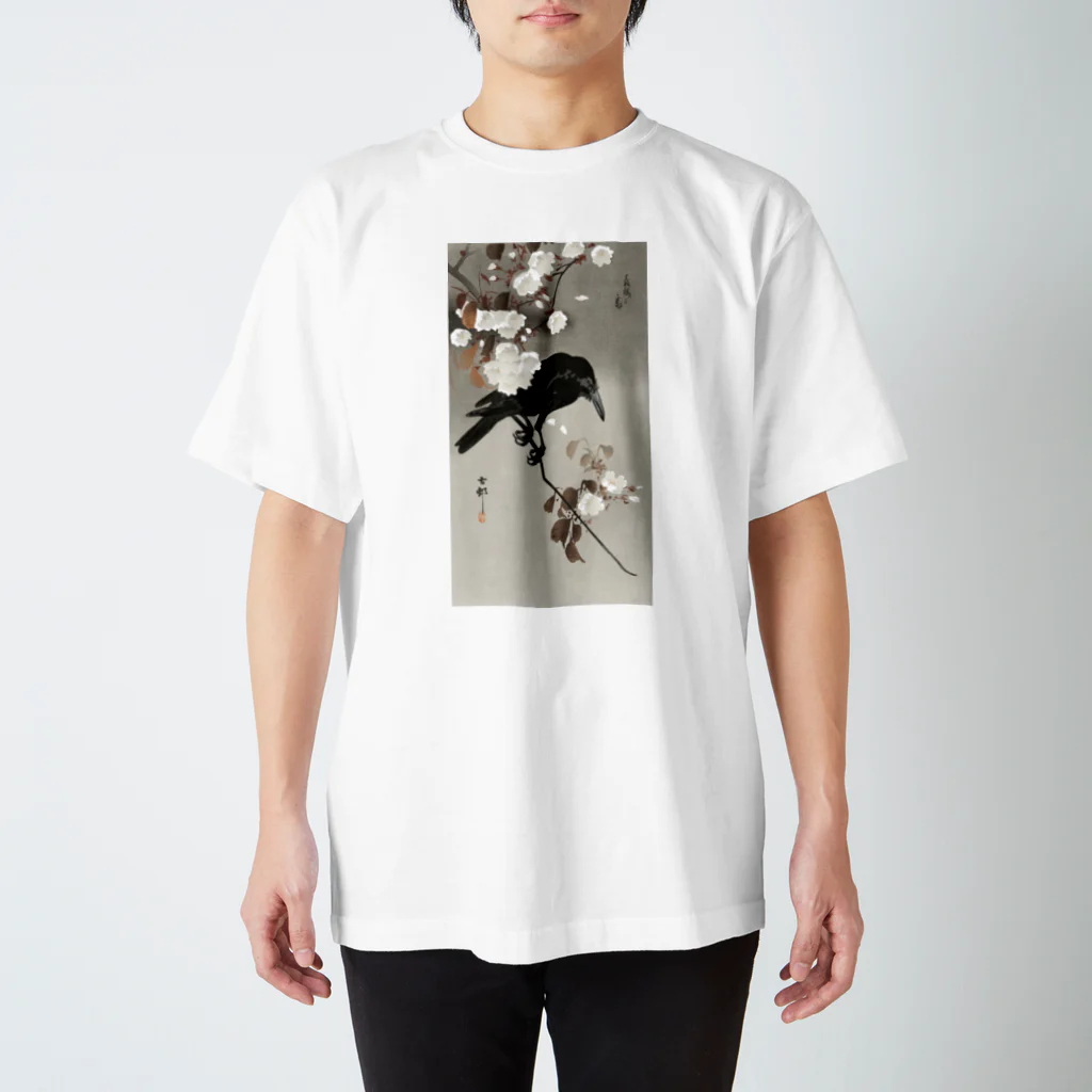 MUGEN ARTの小原古邨　夜桜に烏（カラス） スタンダードTシャツ