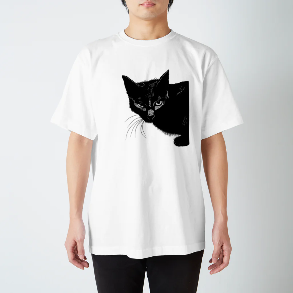 小鳥と映画館のカッコよく覗きに来た黒猫 Regular Fit T-Shirt