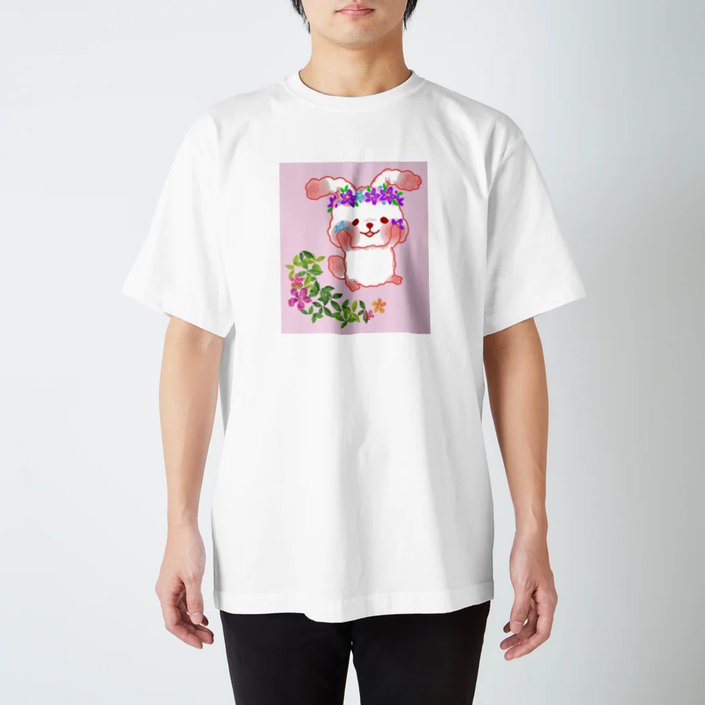 うりぼうのお店のもっちうさぎ　お花の冠 Regular Fit T-Shirt