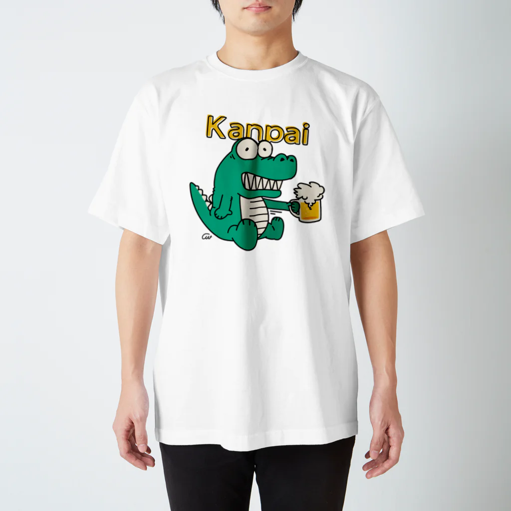 イラスト MONYAAT のビールでカンパイ！Aワニ右向き♪ スタンダードTシャツ