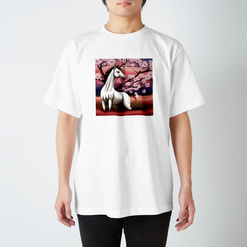 鶴丸男のお店の夜桜に佇む芦毛の怪物くん Regular Fit T-Shirt