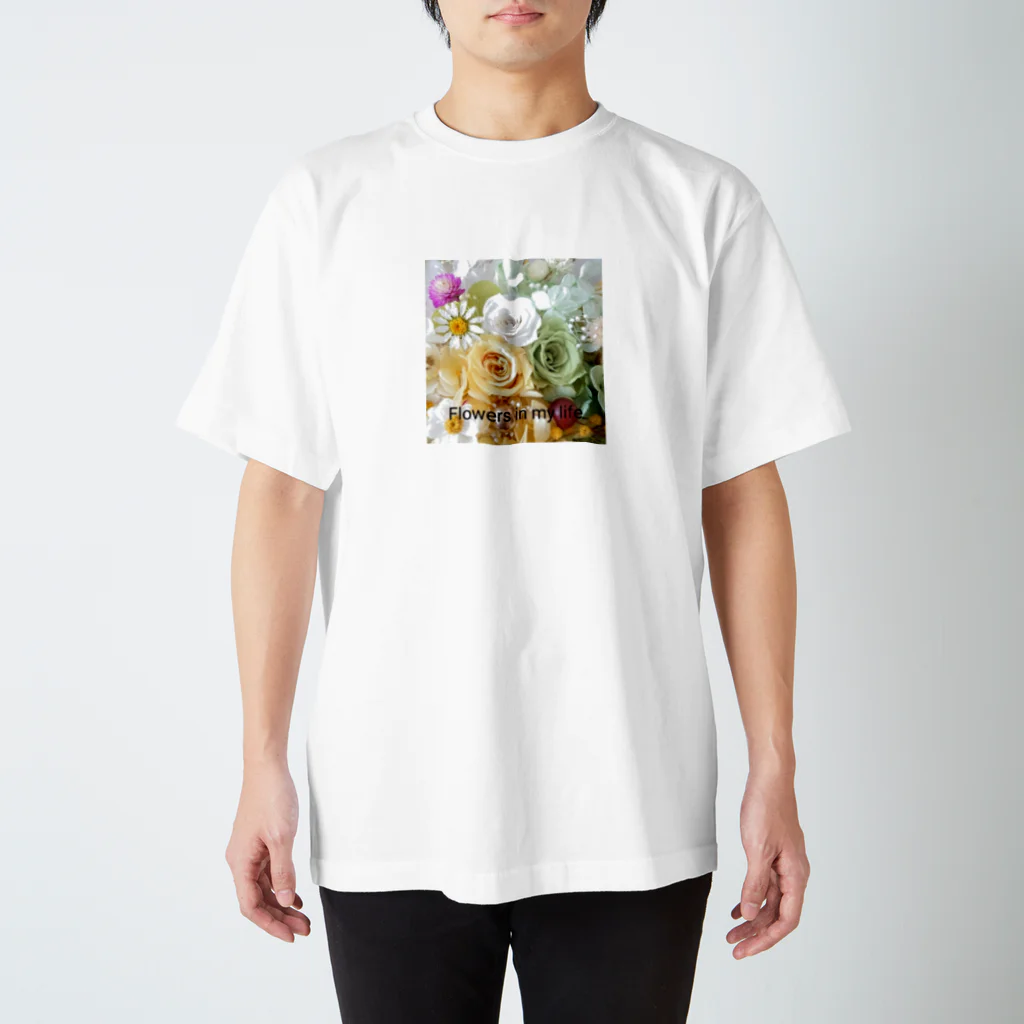 meke flowersのレモンイエローとアップルグリーン　ロゴ入り Regular Fit T-Shirt