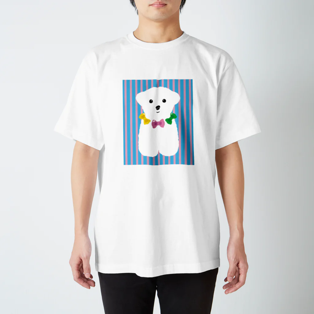 WON CHANCE ワンチャンスのマルチーズ　ストライプ（吉泉ゆう子） スタンダードTシャツ