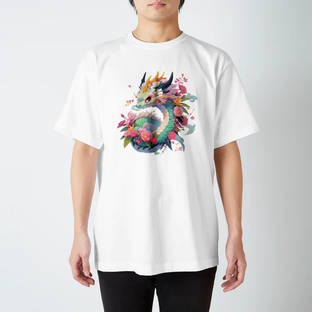 Japan Beautyオリジナルショップの緑色の花龍さん Regular Fit T-Shirt