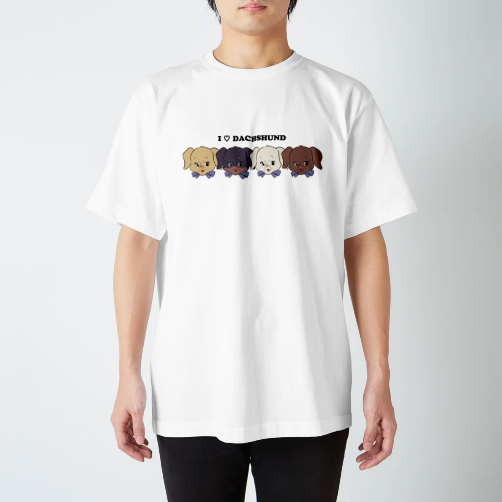 チャリティーグッズ-犬専門デザインのダックスフンド-多頭飼い「I♡DACHSHUND」 Regular Fit T-Shirt