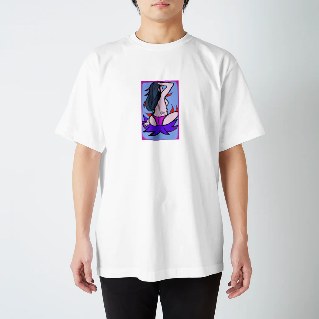 MEKONZ REALの蓮の花に乗った夏子さん スタンダードTシャツ