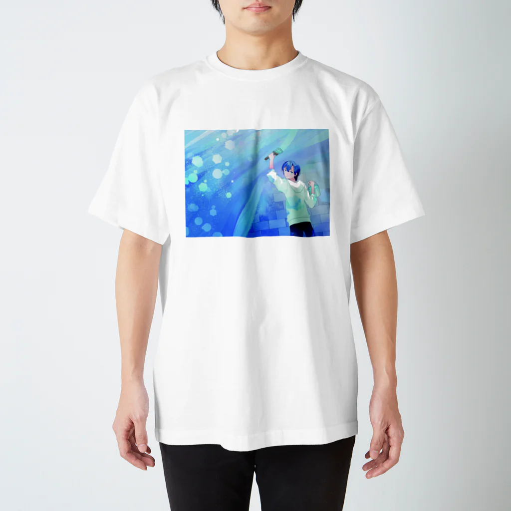 Neige_117のペンキが彩る世界/少年/青 スタンダードTシャツ