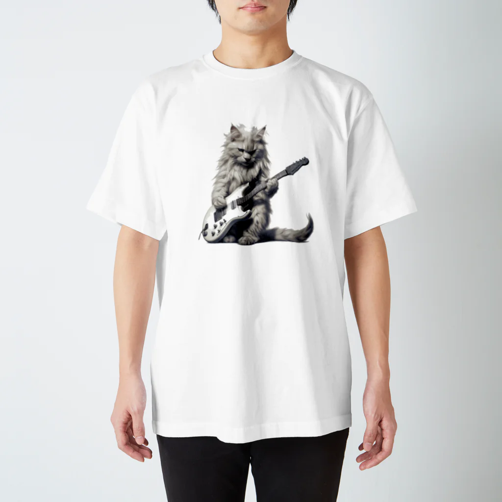 Gavi'sのRockなCat 猫ギター バージョン スタンダードTシャツ