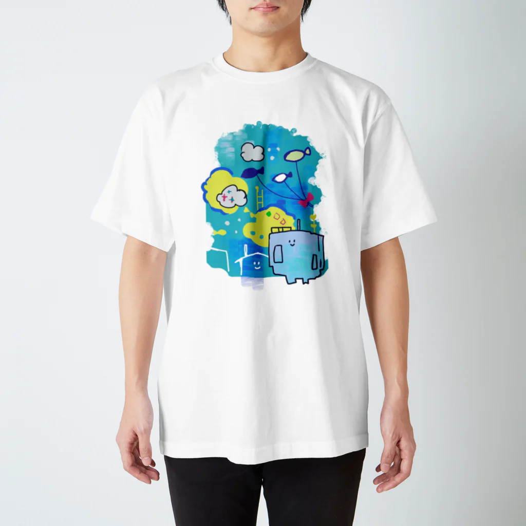 空色はと店の水彩建物くん-ターコイズブルー スタンダードTシャツ