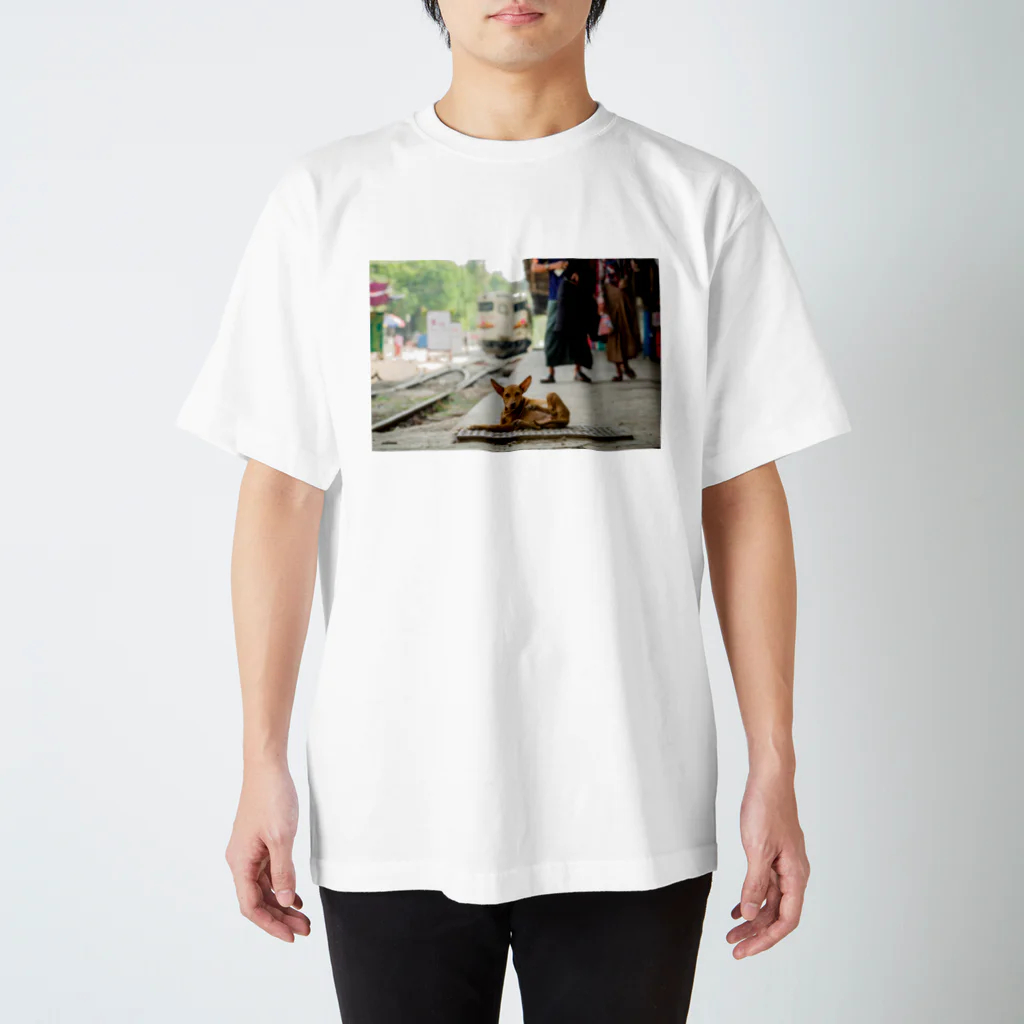 Second_Life_of_Railwaysのマンダレー駅に住む子犬とキハ40系 Regular Fit T-Shirt