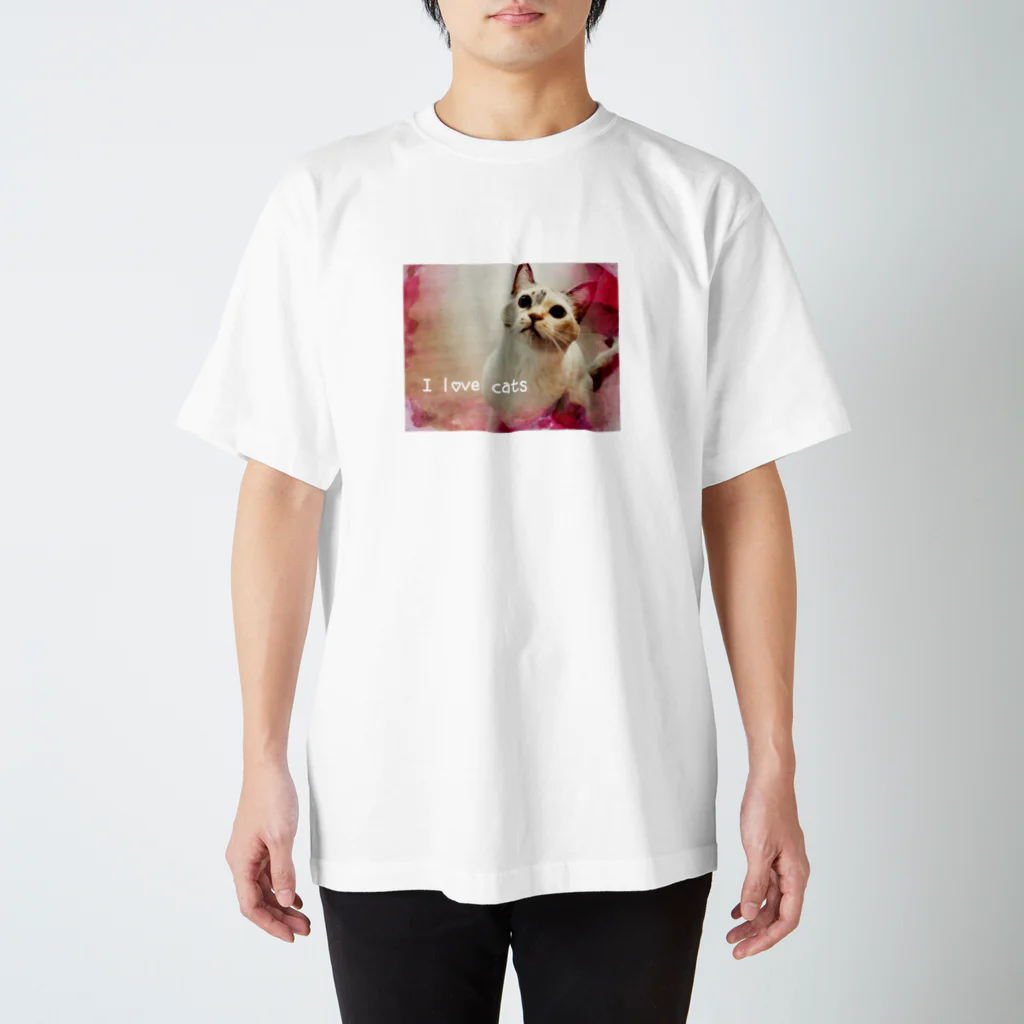 モコネコSHOPのI love cats ① Regular Fit T-Shirt