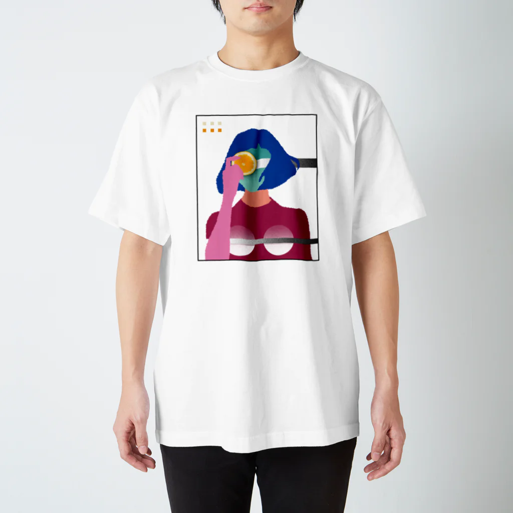 Negative PopsのOrange Girl (black frame) Regular Fit T-Shirt