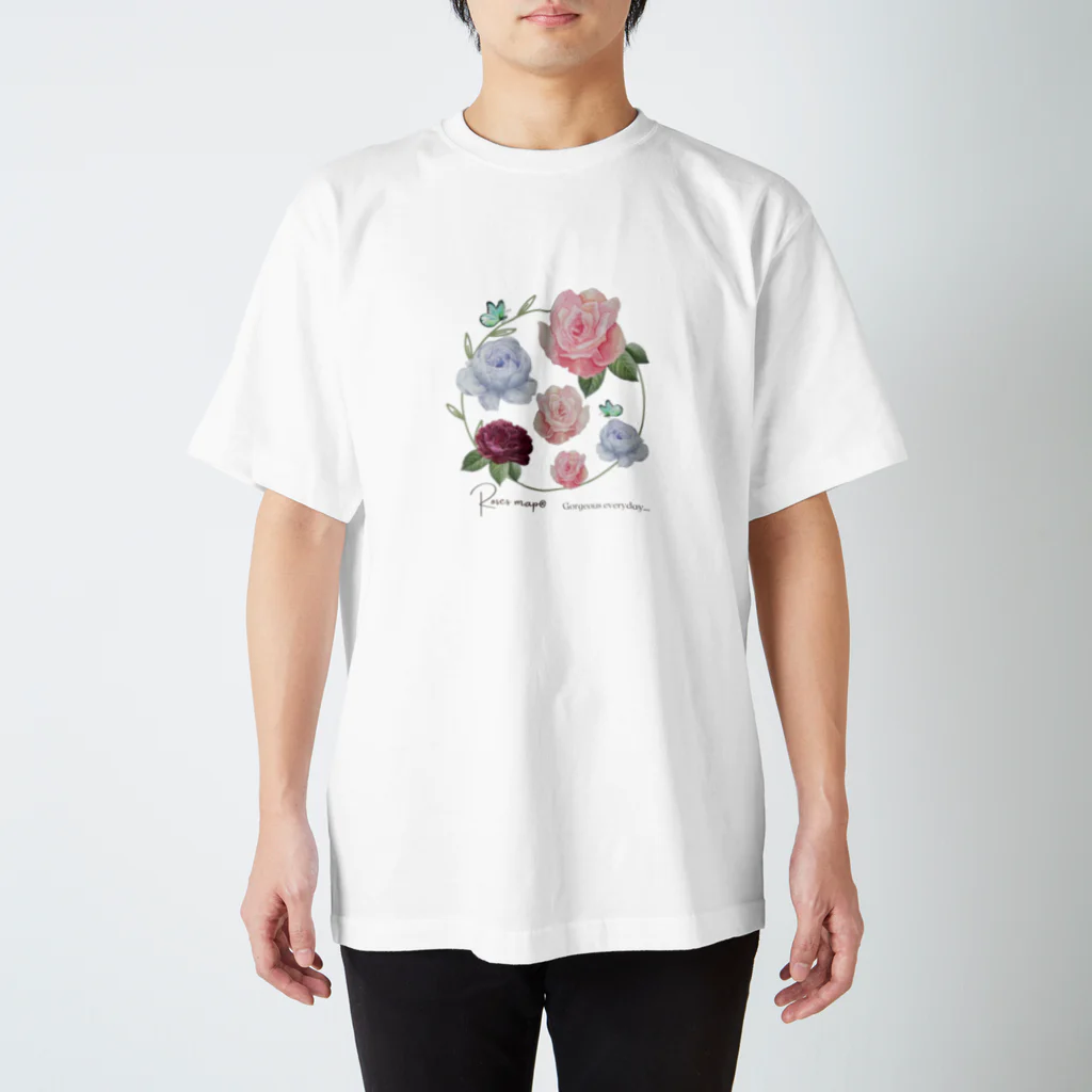 Roses_mapの舞う薔薇とチョウチョ スタンダードTシャツ