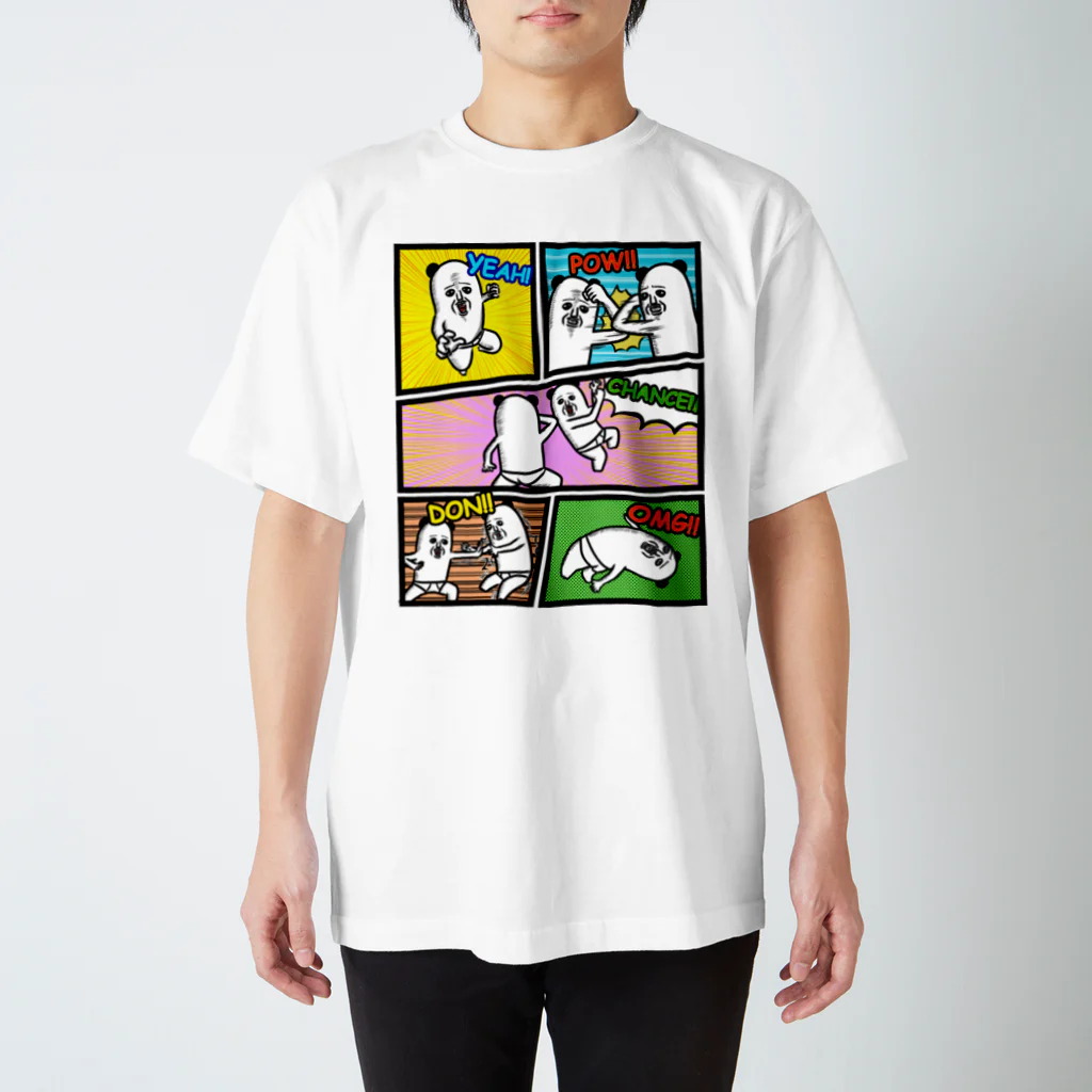 mamezoのパンダおっさんコミック風 スタンダードTシャツ