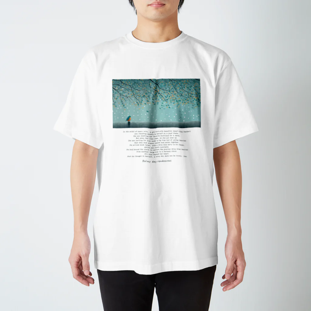鳥救うSUZURIの『雨の日にまちあわせ』【寄付付き商品】 スタンダードTシャツ