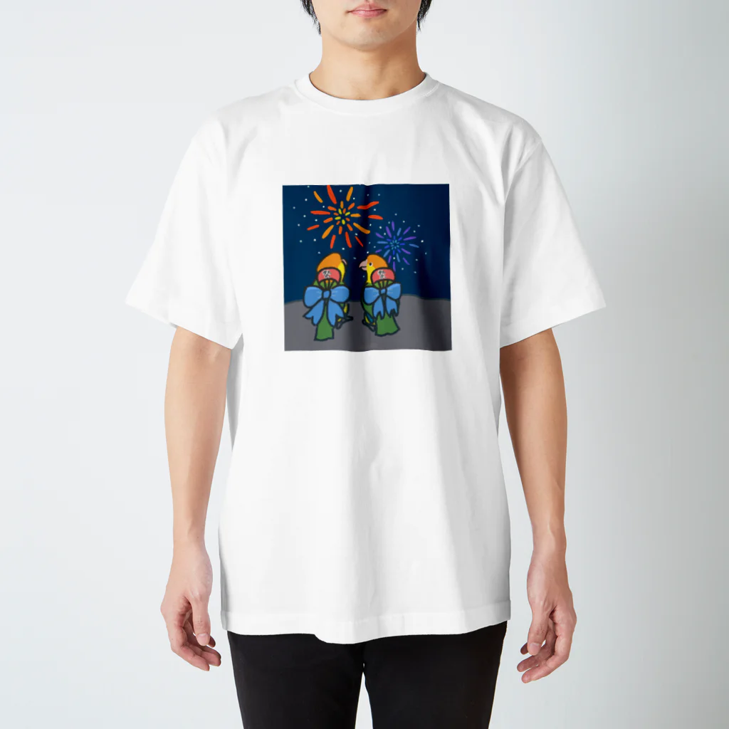 ねぐせSHOPの花火とシロハラちゃん スタンダードTシャツ