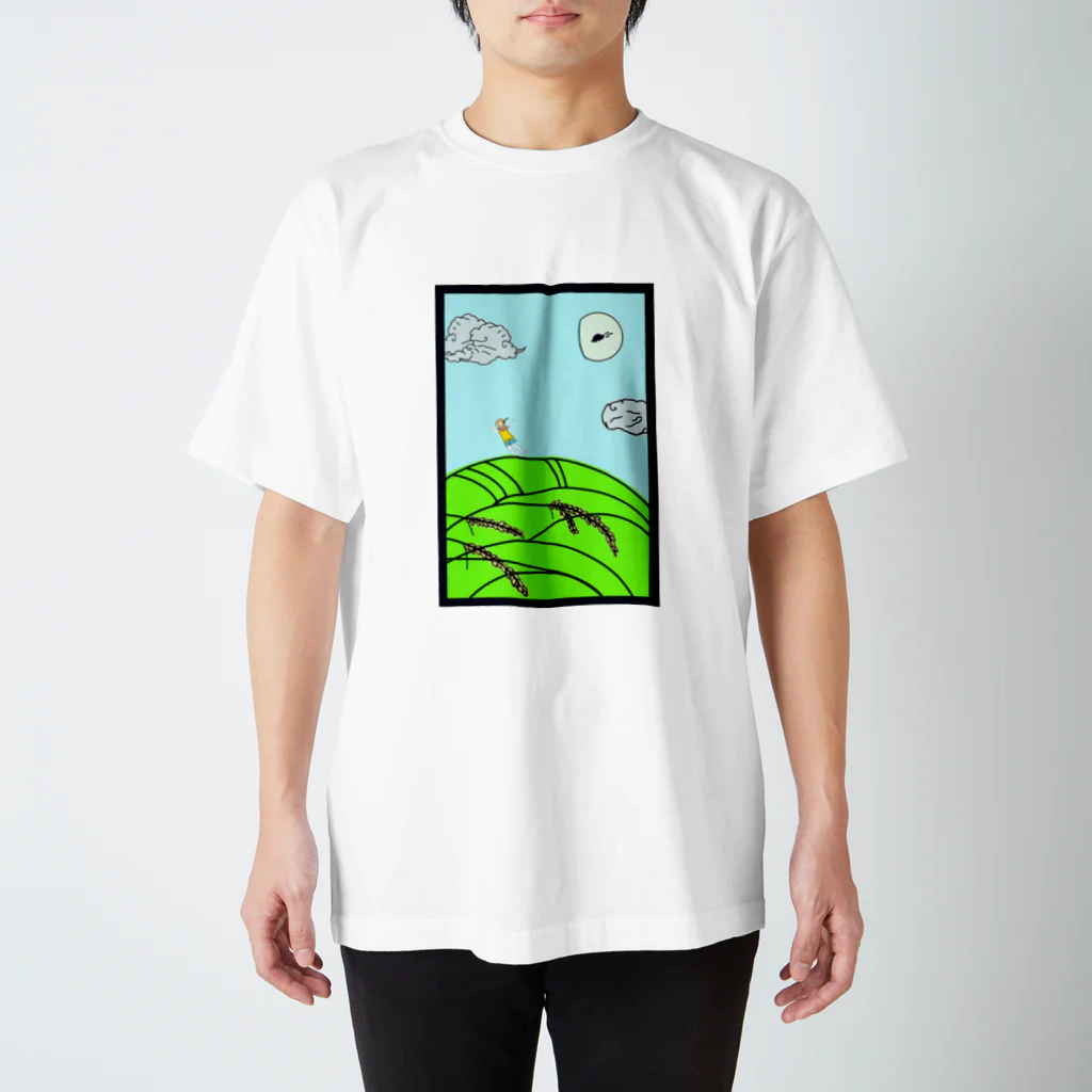 さとひのまほらの【花札風イラスト】白夜月とUFO発見.ᐟ スタンダードTシャツ