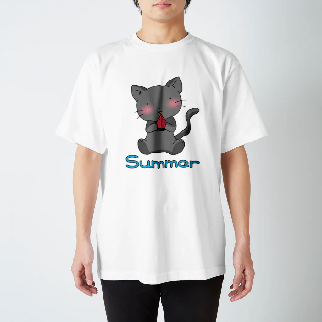 ここちぐらの夏の黒猫Tシャツ スタンダードTシャツ