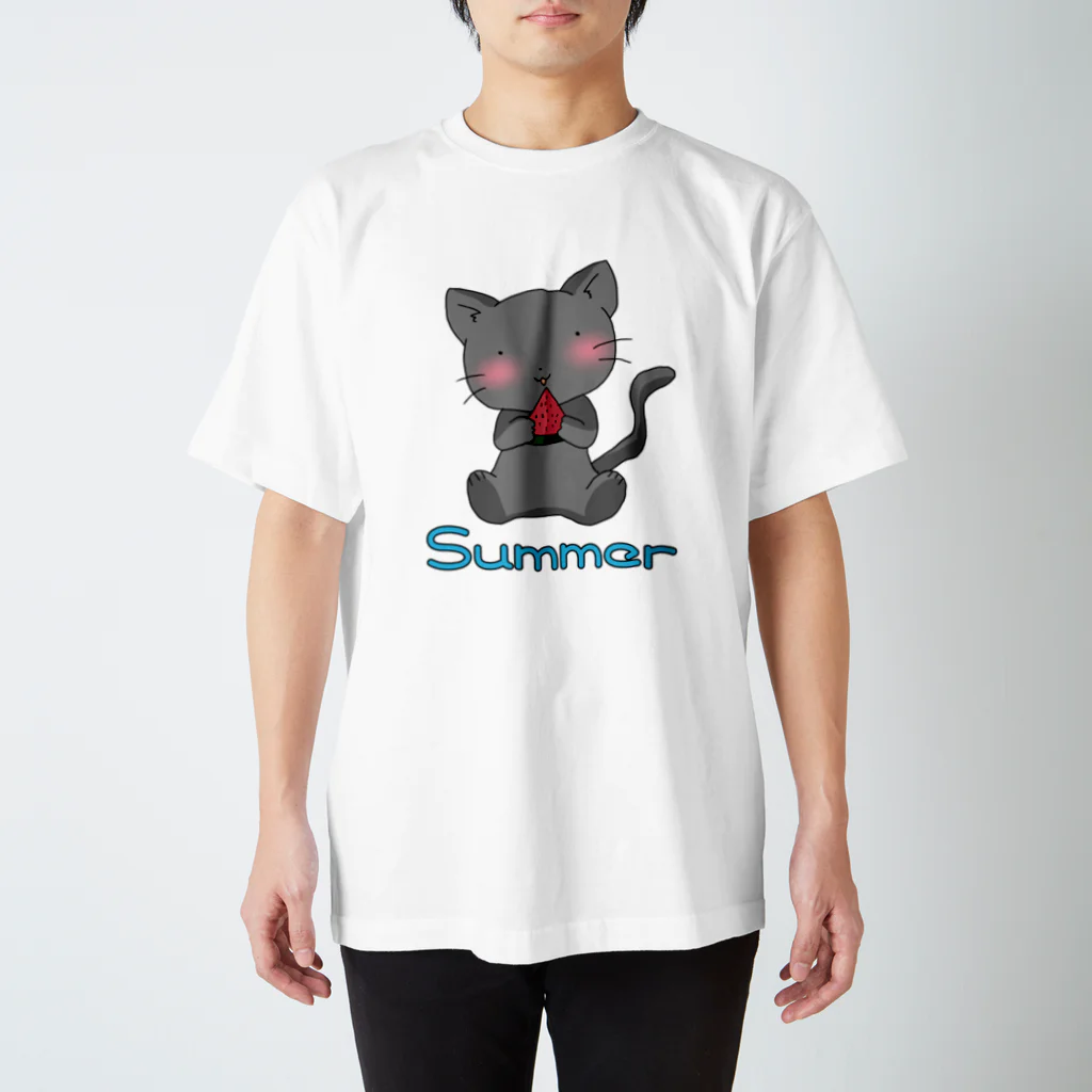 ここちぐらの夏の黒猫Tシャツ Regular Fit T-Shirt