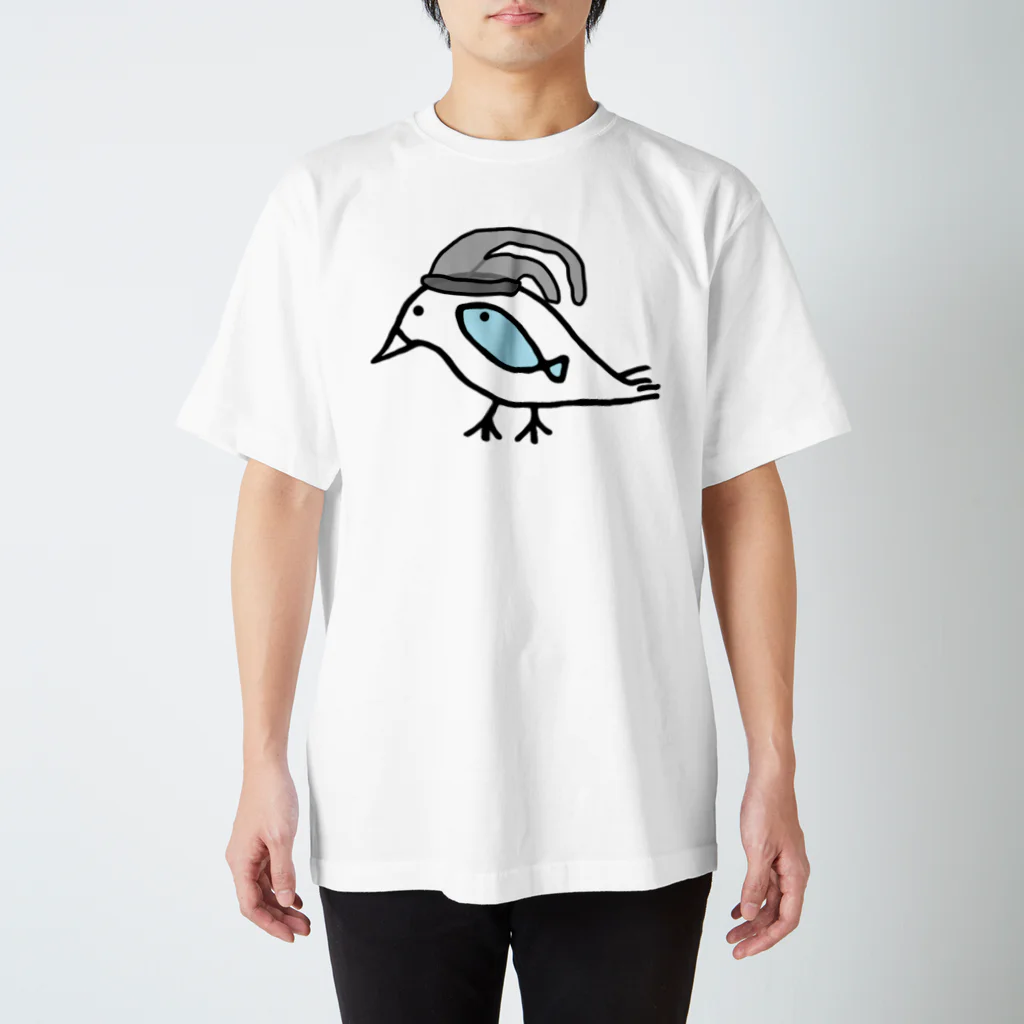 あおだま雑貨店の鳥と魚のねこぜちゃん(タイツ)*おおきめデザイン Regular Fit T-Shirt