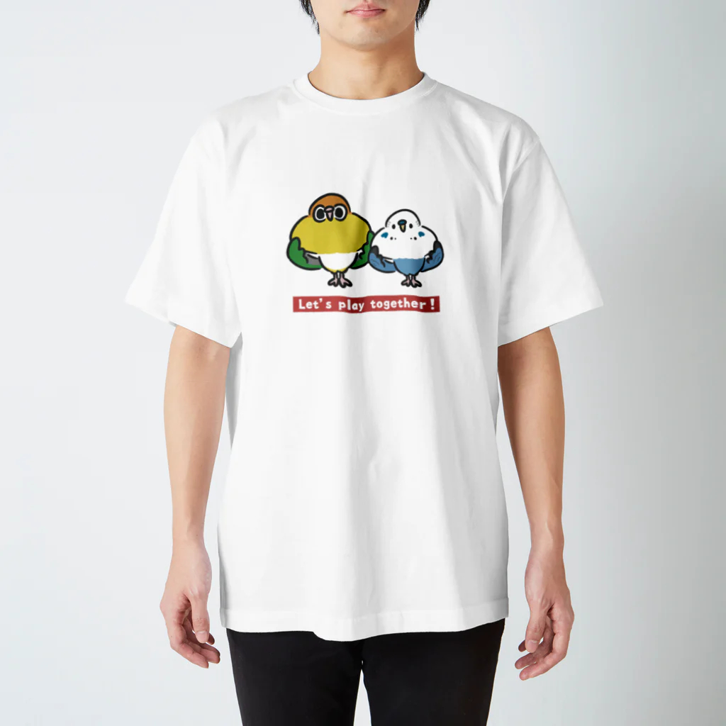 ねぐせSHOPのシロハラちゃんとセキセイちゃん スタンダードTシャツ