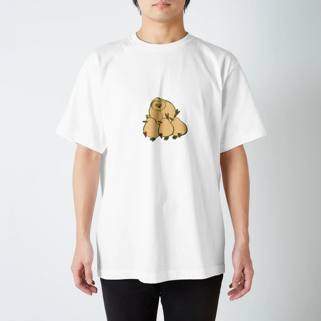 かかぽ亭のキーウィたちに運ばれるカカポ(カラーバージョン) スタンダードTシャツ