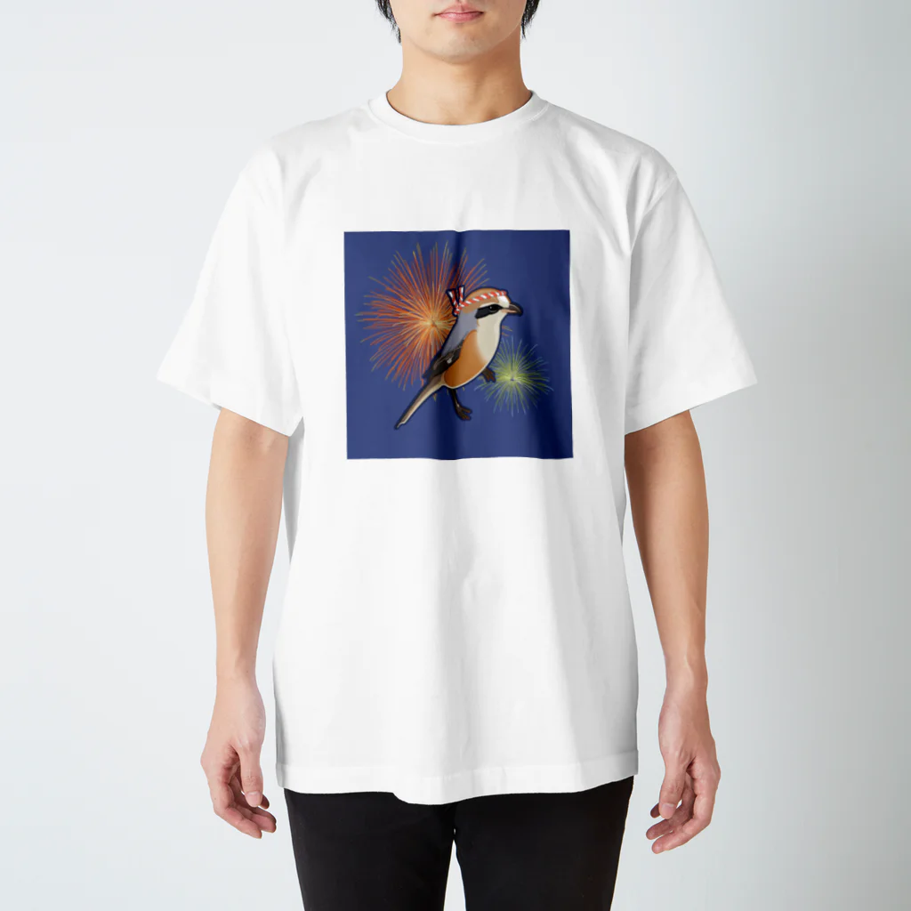 やちよ｜リアル鳥イラストのはちまき鳥_モズさん スタンダードTシャツ