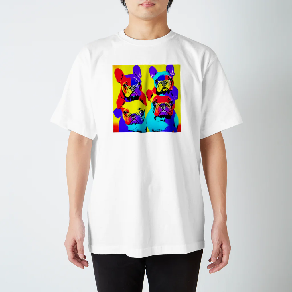 TakashiSのVivid Quartet of French Bulldogs Regular Fit T-Shirt