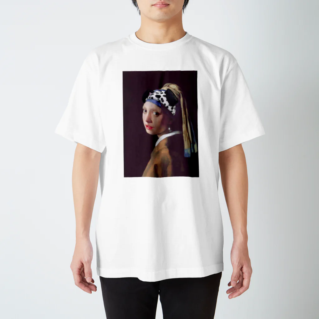 parodyArt Nの真珠の耳飾りの少女ダルメシアン スタンダードTシャツ