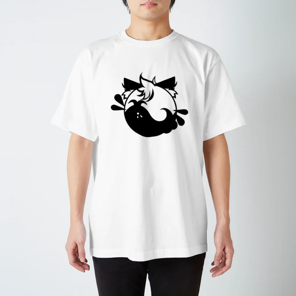 月海 塩(つきみ しお)🐳🐺ケモノ系アイドルVtuberの月海塩のクジラさんマーク黒 スタンダードTシャツ