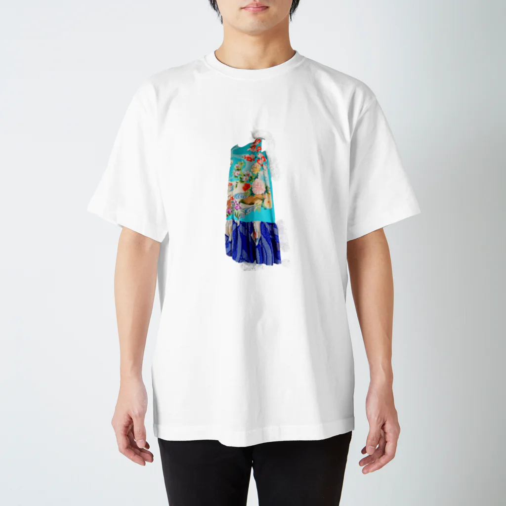 KeishopCreations - 日本の美をあなたにのハンドメイドリメイク着物青 Regular Fit T-Shirt