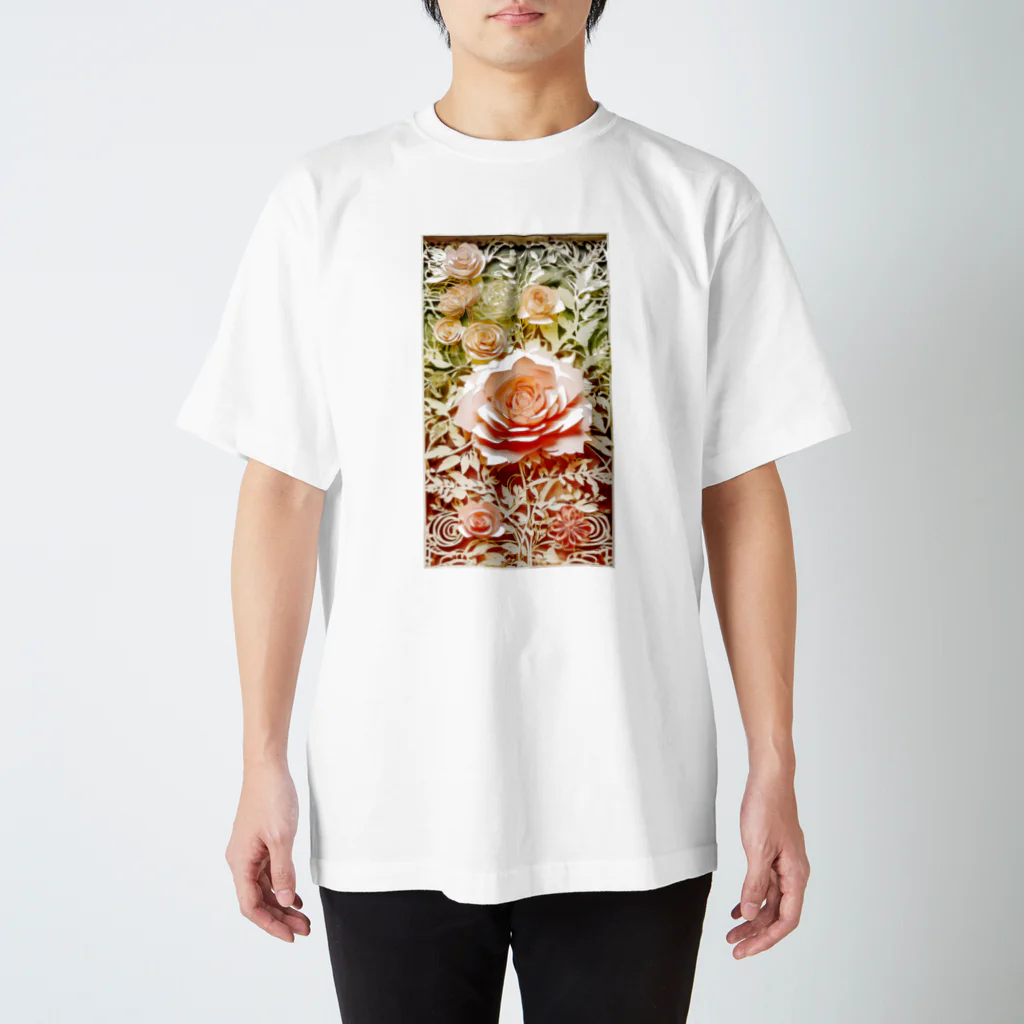 楽輝世のペーパークラフト風 水彩画「薔薇02」 Regular Fit T-Shirt