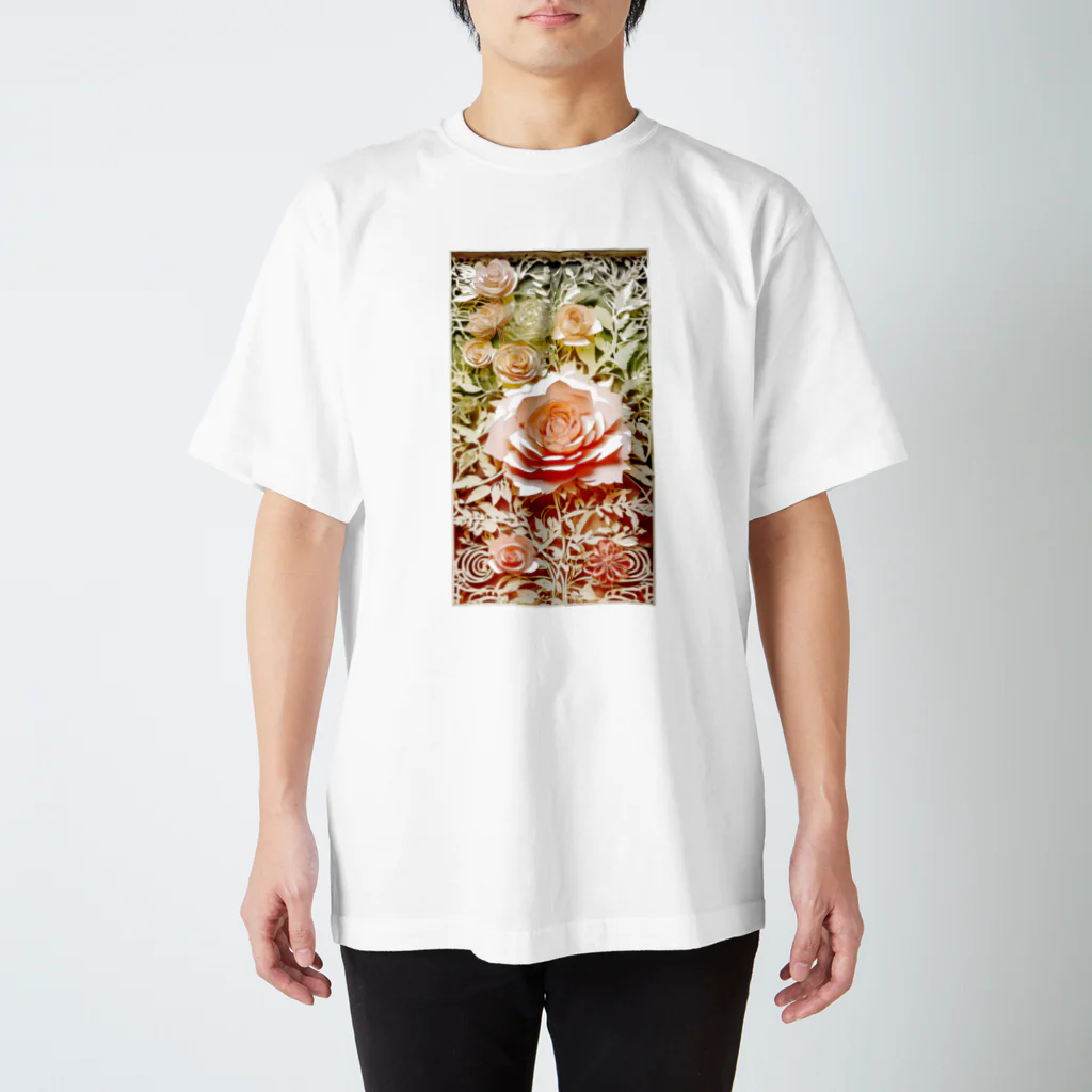 楽輝世のペーパークラフト風 水彩画「薔薇02」 スタンダードTシャツ