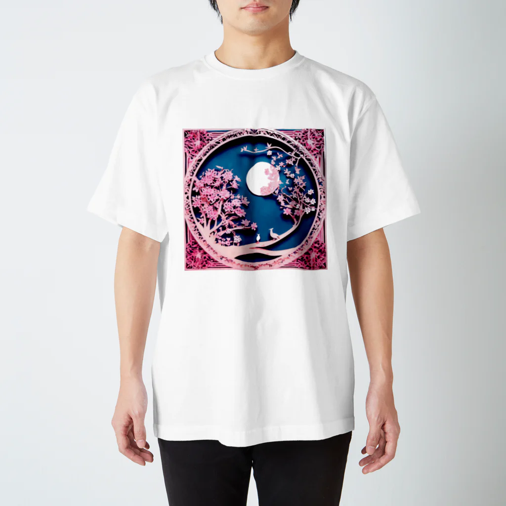 楽輝世のペーパークラフト風 水彩画「桜03」 スタンダードTシャツ