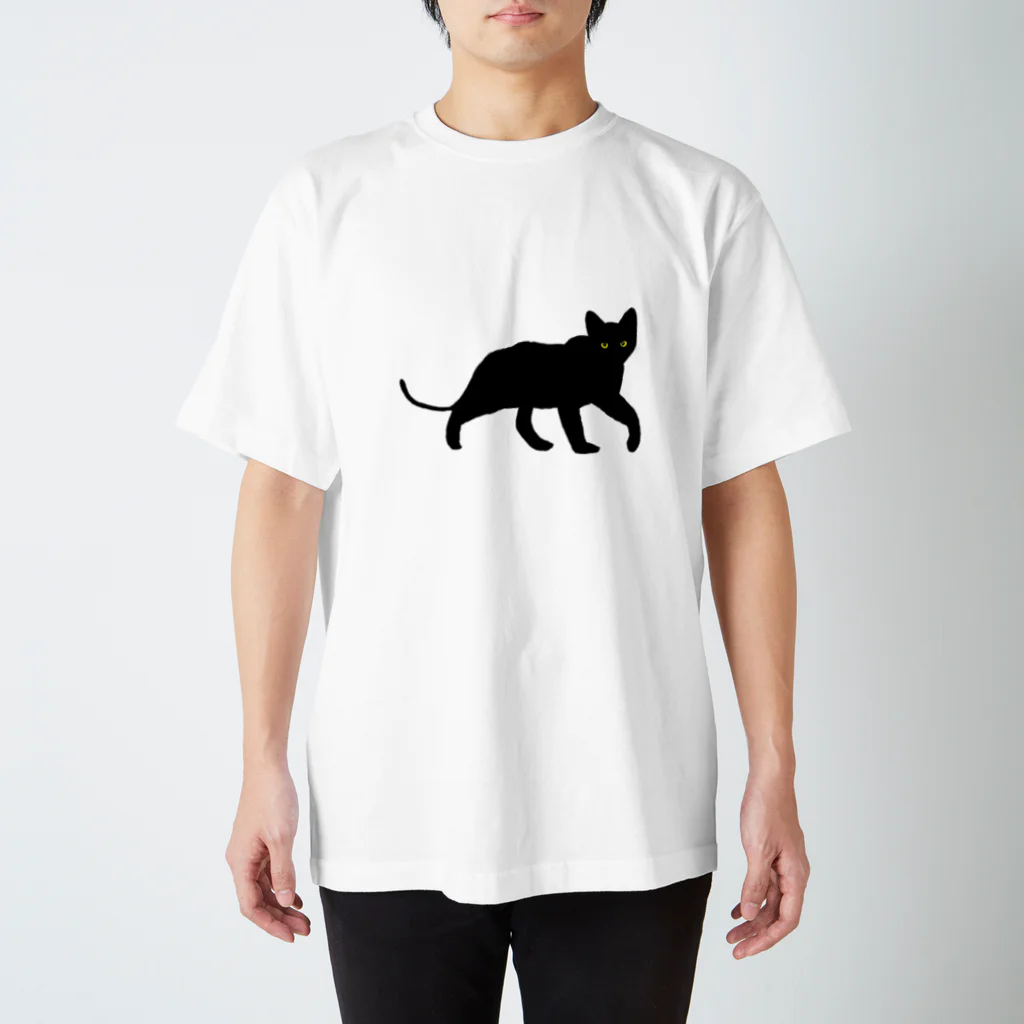 シンプルねこのあるく黒猫 スタンダードTシャツ