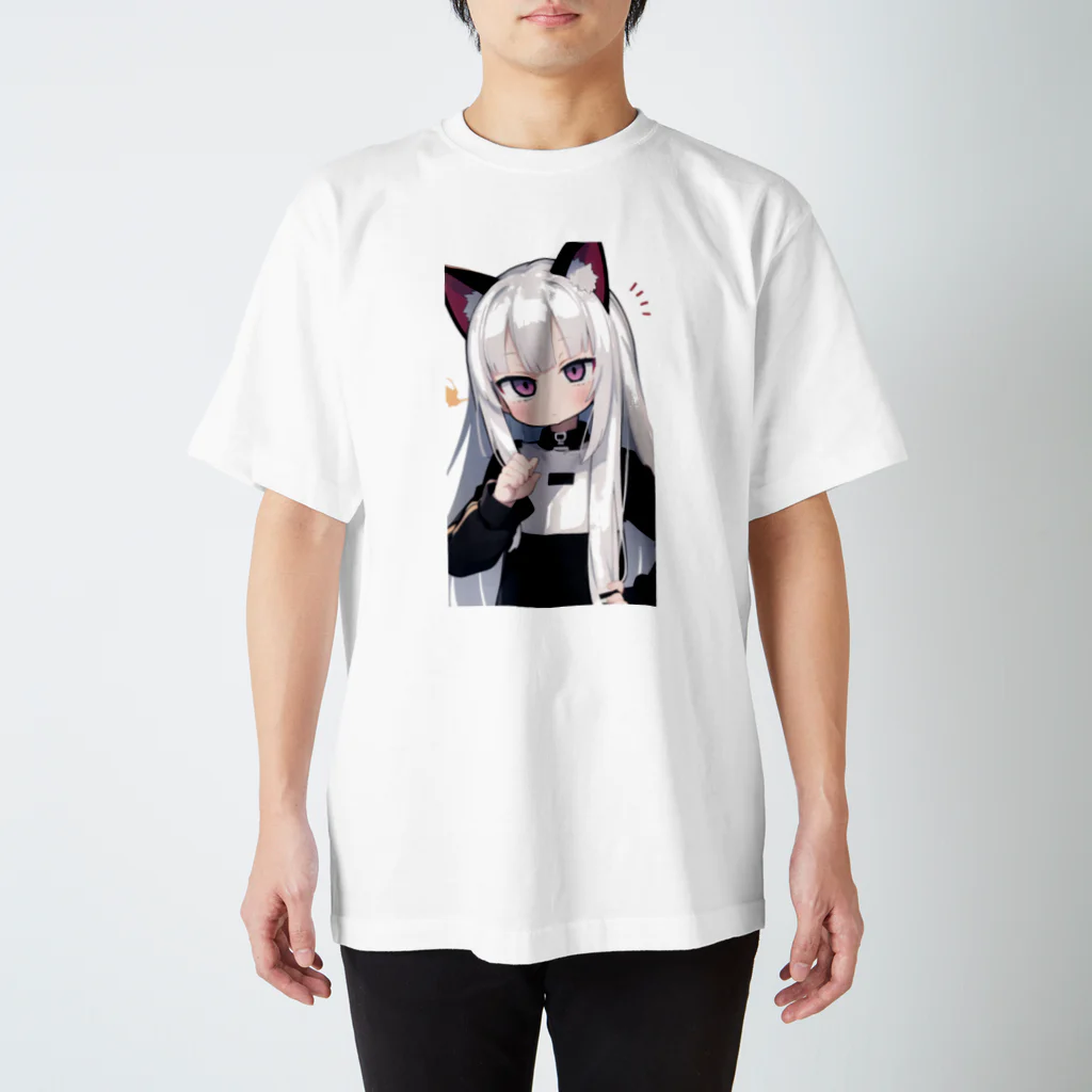 ケモ耳美少女キツネちゃん（AIart）のキュート＆ワイルドな髪の女の子 スタンダードTシャツ