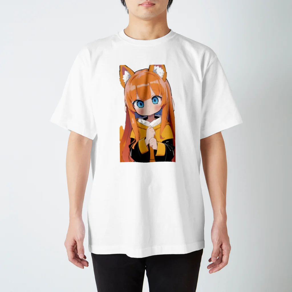 ケモ耳美少女キツネちゃん（AIart）のキュートなオレンジ髪のキツネの女子 Regular Fit T-Shirt