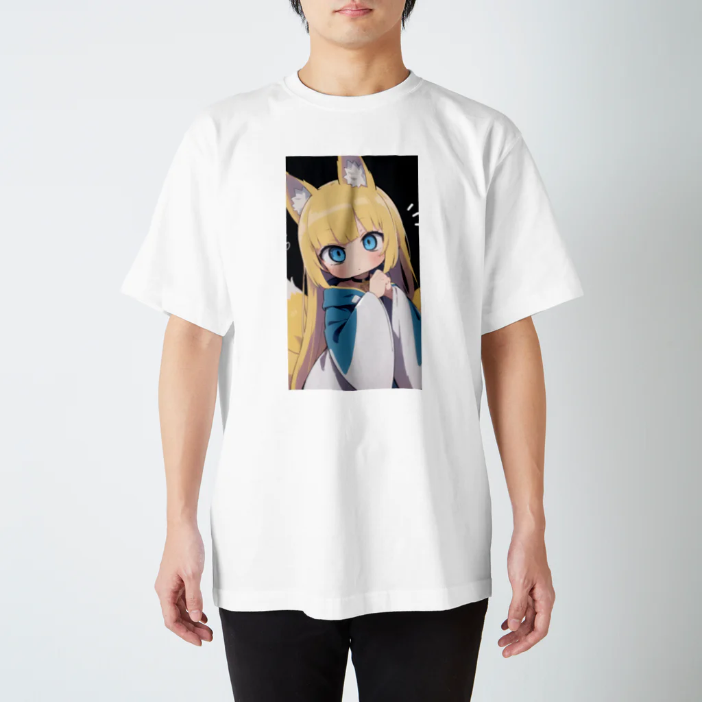 ケモ耳美少女キツネちゃん（AIart）の金髪のキツネの女の子 スタンダードTシャツ