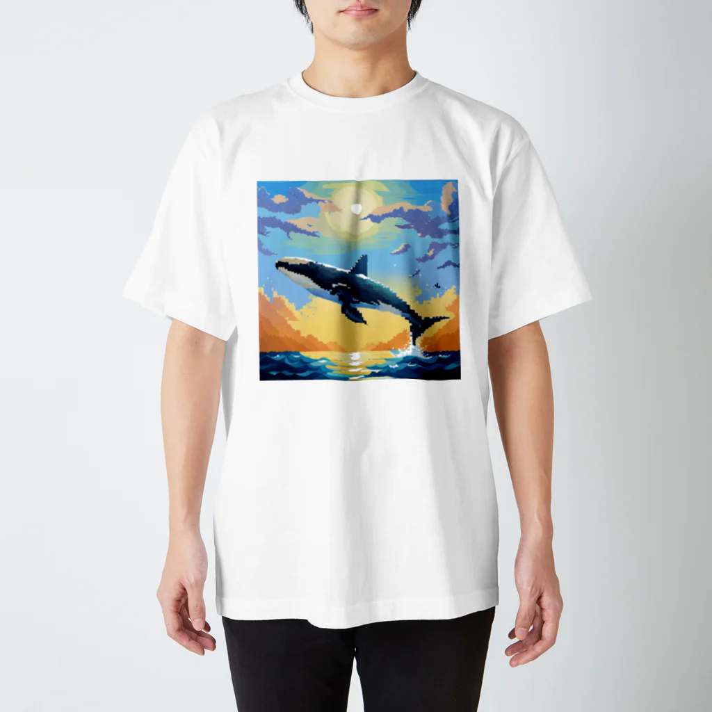 KAKI_のドット絵の自由なクジラ スタンダードTシャツ