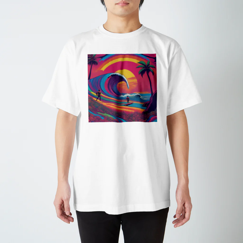 Sea Side TropicalのTropical Beach Surfer Art スタンダードTシャツ