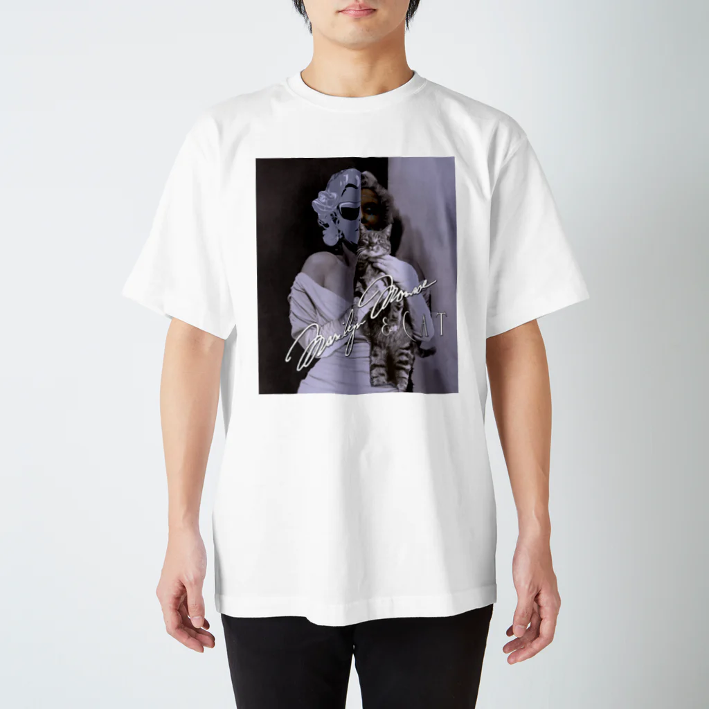 PALA's SHOP　cool、シュール、古風、和風、のMarilynMonroe　&　CAT スタンダードTシャツ